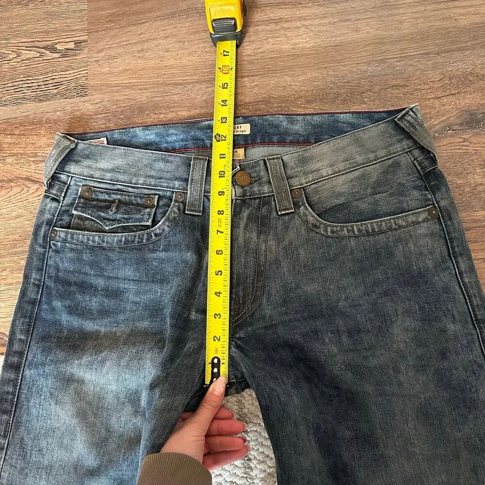TRUE RELIGION Men's Ricky Relaxed Straight Jeans Size 36 In Black Malt